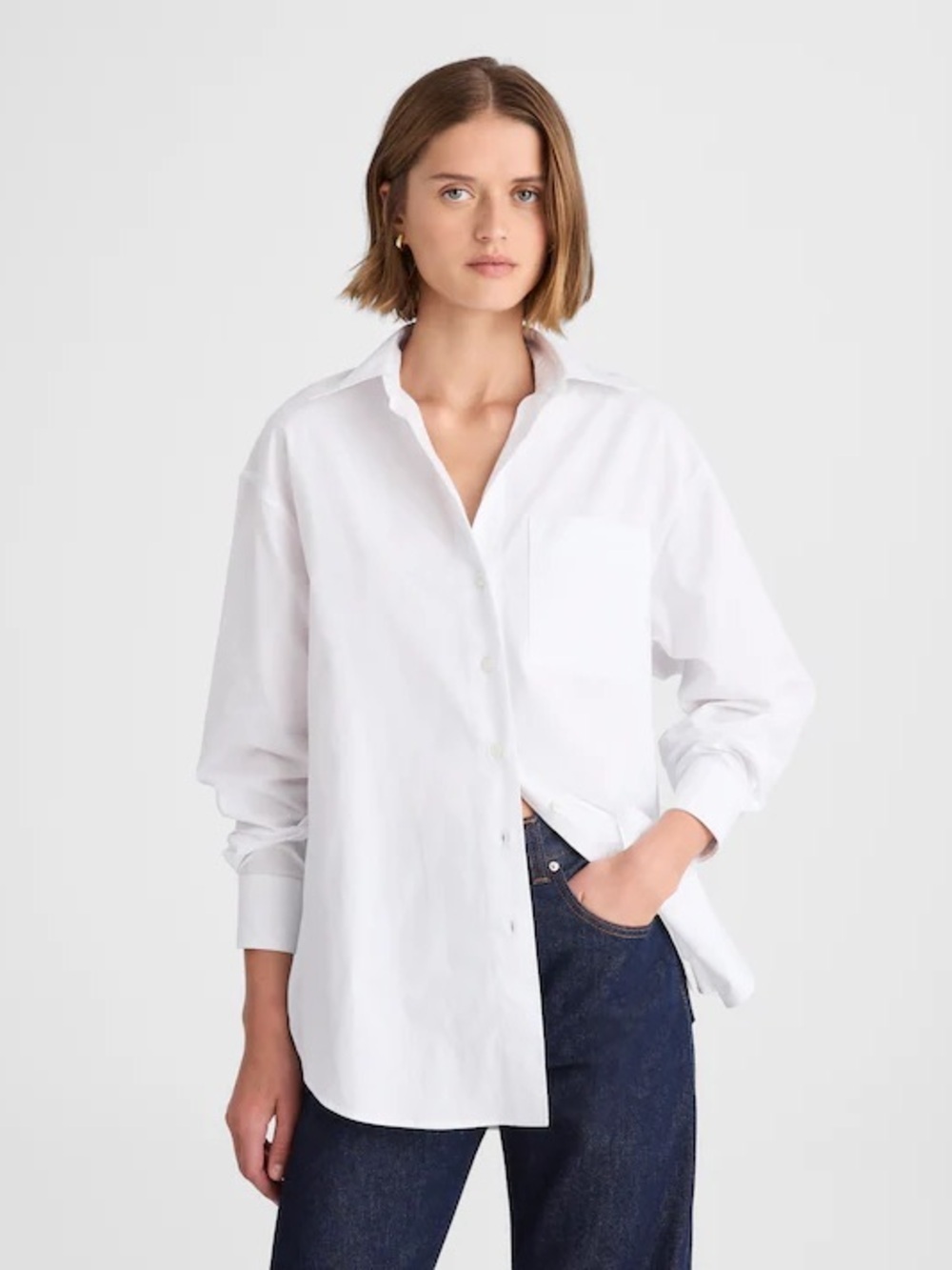 Madewell Oversized Button-Up Shirt in White Cotton Size XXS NWT - Picture 2 of 13